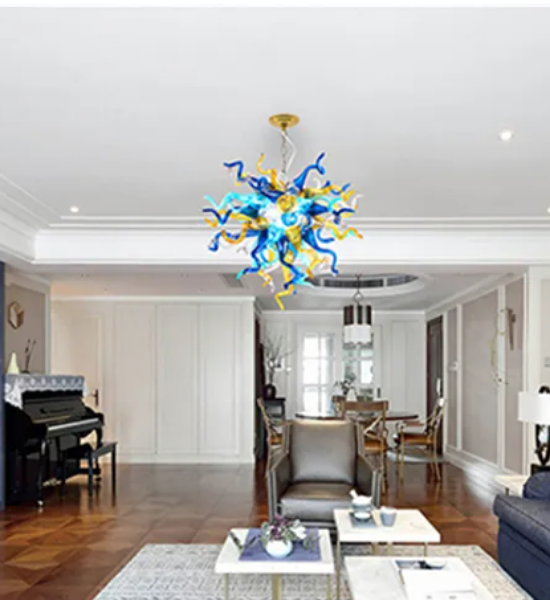 100% Hand Blown CE/UL Pendant Lamps 28*28 Inches Borosilicate Glass Chihuly Style Art Colorful Murano Style Chandelier for Low Ceiling Accept Customized LR1419