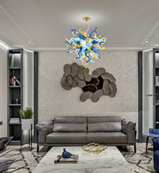 100% Hand Blown CE/UL Pendant Lamps 28*28 Inches Borosilicate Glass Chihuly Style Art Colorful Murano Style Chandelier for Low Ceiling Accept Customized LR1419