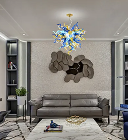 100% Hand Blown CE/UL Pendant Lamps 28*28 Inches Borosilicate Glass Chihuly Style Art Colorful Murano Style Chandelier for Low Ceiling Accept Customized LR1419