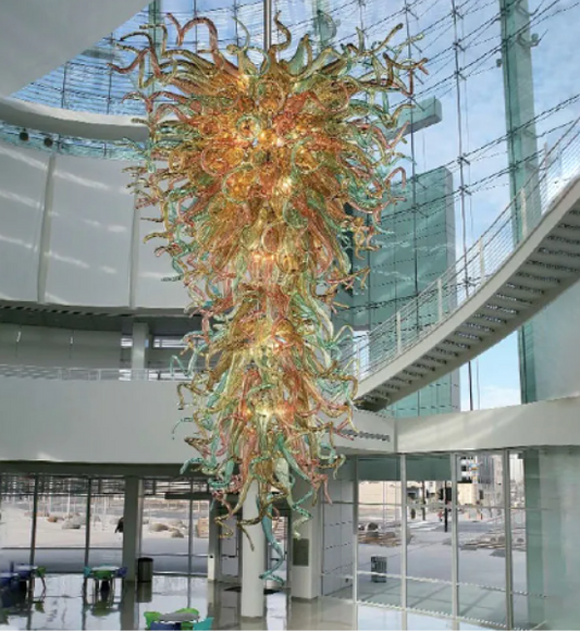 Modern Large Big Pendant Lighting 60 Inches High Hanging Green Pink Amber Color LED Hand Blown Glass Long Chandeliers factory lighting design