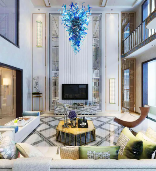 Hand Blown Glass Chandelier Lamp Indoor Ceiling Lighting Blue LED Light Source Murano Style Glass Chandeliers for Hotel Living Room Bedroom Decor LR394